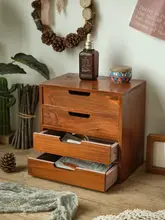 デスクトップ引き出し式3段収納小型キャビネット【木製化粧品収納ボックス・ディスプレイスタンド】