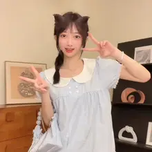 チェックデザインのルーズフィットブラウス【レース袖・ハートボタン付き・短袖】