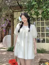 立体リボンデザインのネットワンピース【杏色・ルーズフィット・夏用・Aライン】