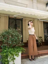 Vickyoung 高腰フリルサーキュラースカート【ベルト付き・中丈・夏用・フィット】