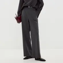 深灰色のワイドレッグスラックス【ストレート・カジュアルスタイル・女性用】