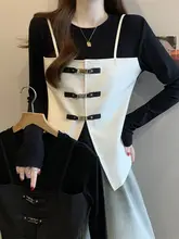 デザイン性に優れたレディース長袖Tシャツ【スプリング・メタルボタン・細見え効果】（セットアップ対応）