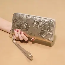 本革製ロング財布【牛革・エンボス加工・大容量・ハンドバッグ】