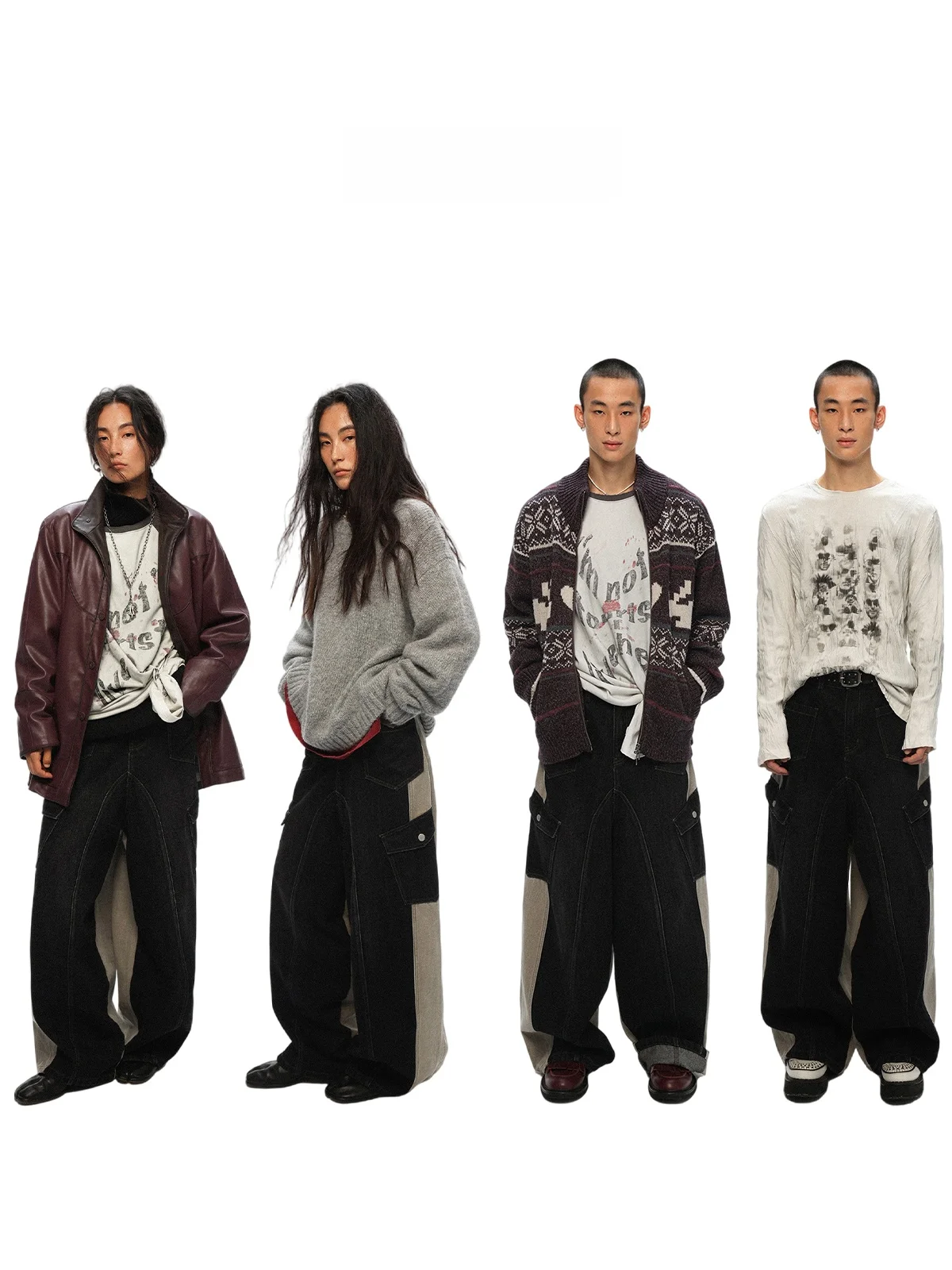 こだわりデザインの色違い牛仔ロングパンツ：クール系ファッション メンズの定番スタイルとしての実用性とスタイル性