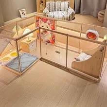ペット用木製フェンス【犬猫ウサギ用・仕切り付き・防抓】
