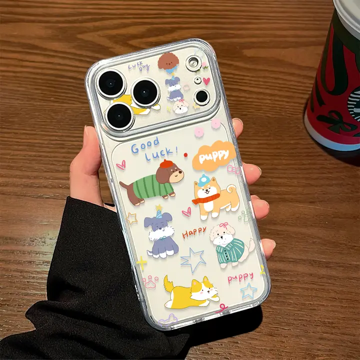犬のイラストが可愛いiPhoneケース【透明・シリコン製・男女兼用】