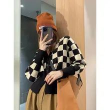 モノクローチェック柄カーディガン【ルーズフィット・秋冬向け・ニット】