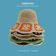 花刺繍の大きなつばの麦わら帽子【夏用・折りたたみ・ビーチリゾート対応】