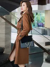 女性用ロングコート【フレンチスタイル・膝下丈・厚手のウール製・ラペル付き・大きいサイズ】