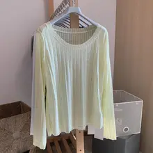 夏用薄手ストライプ長袖Tシャツ【シンプル・ゆったり・紫外線対策】