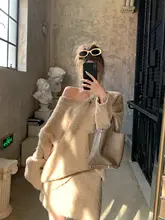 GV レディース Vネック毛糸セーター＆スカートセット【ふわふわ・フィット】