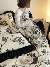 フランス風レース立体彫刻デザインのベッドリネン【消光ミルクフリース・厚手・保温性・秋冬用】（セットアップ対応）