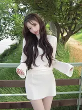 リュックデザインの透かし編みニットトップス【夏用・薄手・半袖】＆フリル付きミニスカート（セットアップ対応）