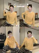 おしゃれな重ね着風ニットカーディガン【秋用・女性用・開襟デザイン】（セットアップ対応）