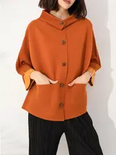 デザイン性のあるバイカラー袖口の厚手プリーツカーディガン【七分袖・女性用】