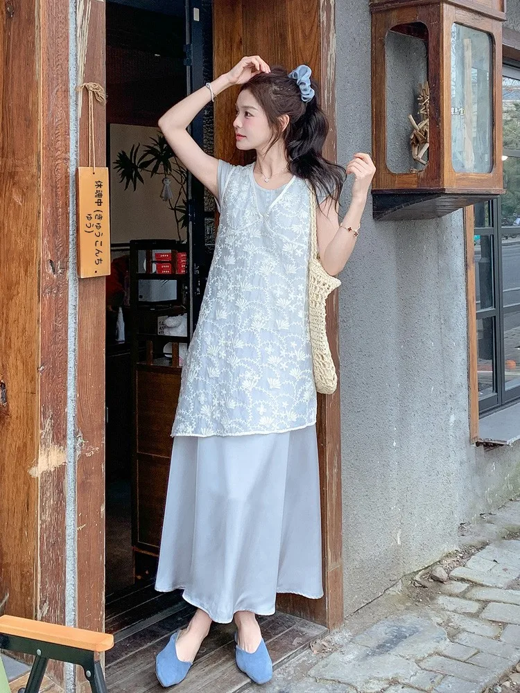 夏のロマンティックコーデ！レースカーディガンと半身スカートの組み合わせ（セットアップ対応）