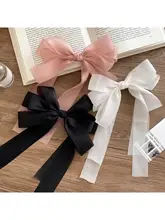 白色のパール調チュールリボン付きバタフライヘアクリップ【子供用・誕生日お祝い・花嫁の付属品】