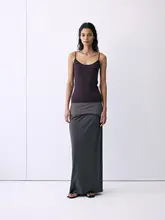 夏用 コットン混紡のウエストゴム付きストレートロングスカート【後ろスリットデザイン・優雅なシルエット】