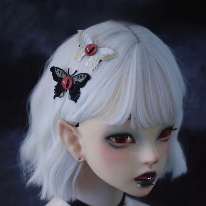 オリジナルハンドメイド赤い目の刺繍蝶クリップ【ダークゴシックスタイル】