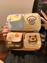 かわいいカートゥーンペンケース【多ポケット・大容量・学生用・ハンバーガーとクマの刺繍】