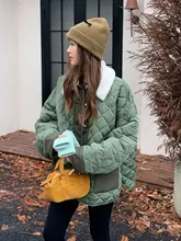 レトロなラムウールパッチワークのダイヤモンドキルティングコート【女性用・軽量・カジュアルスタイル】