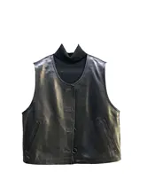 ラムレザー製 ノーカラーベスト【ショート丈・シンプルデザイン・カジュアル】