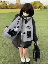 可愛い猫デザインの二重面スカーフ【黒・灰・極上の柔らかさ・猫用】