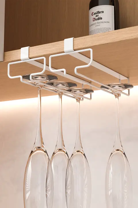 ワイングラスハンガー【穴あけ不要・スタイリッシュ・高脚グラス収納】
