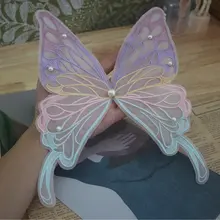 カラフルなオーガンジー刺繍グラデーション蝶布パッチ【DIYアクセサリー・子供服用装飾・大サイズ】