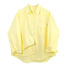 果物のようなグリーンポロ襟レディース長袖シャツ【コットン・小清新スタイル・秋冬向け】