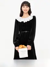 Lagogo ヘプバーン風 ベルベットワンピース【春秋用・ゆったりした子供服・小さな黒いドレス】
