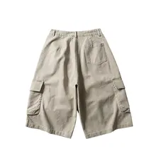 夏用 アメリカンレトロ ウォッシュコットン 多ポケット ワイドレッグ ハーフパンツ【ユニセックス・フィット】（セットアップ対応）