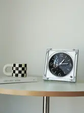 モダンデザインの静音ブラックインテリアクロック【リビング用・テーブル装飾】
