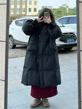 女性用 大きいサイズ ブラック 韓国風 ロング丈 膝下 コットンコート【シンプルでス タイリッシュ・スリム効果】