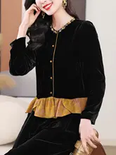 シルクベルベットカーディガン【秋冬用・ピンク・フリル袖・レトロデザイン】