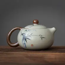 伊文 陶磁製 汝窯 茶壺【家庭用・フィルター付き・高級功夫茶具】