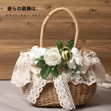 オリジナルハンドメイドストローバッグ ロリータレースビーチバッグ