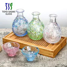 日本製 無鉛ガラス製 九月の水墨風清酒壷と杯【酒器ギフト用】