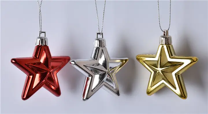 クリスマスツリー用飾り 6cm ゴールド・シルバー・レッド 五角星 6個セット