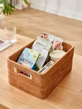 ベトナム製 藤編み収納バスケット【リビング用・お菓子収納・バスルーム・本棚整理に最適】