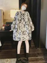 中式水墨画デザインのワンピース【パンダボタン・小柄向け・国風】