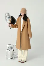 高級感あるキャメル色のダブルフェイスカシミアコート【厚手・中長丈・レディース】