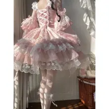 ロリータスタイルのストラップドレス【中華風・フラワープリント・デザインドレス】