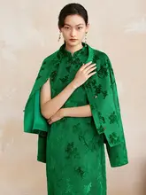 新中式デザイン 切り替えフラワー柄コート【立ち襟・金属ボタン付き・春用】