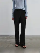 フレアパンツ レディース スリム ストレッチ 着痩せ ブラック デザイン性 通勤 秋「GREEN BELT」