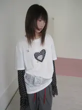 ハート刺繍のゆったりシャツ【フェイクレイヤード・韓国デザイン・重ね着風】