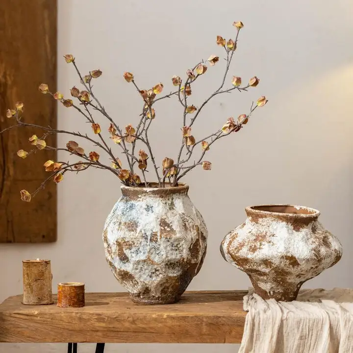 侘寂風花瓶【手作り・陶芸・装飾用・緑植物用】