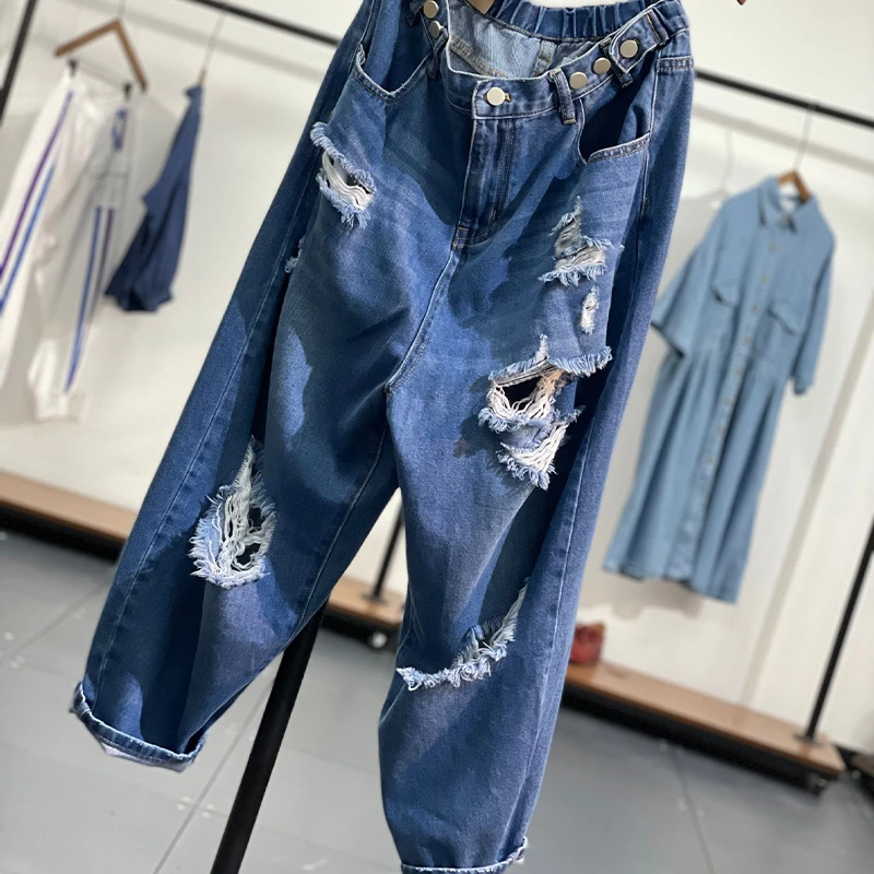 女性用ハーレムパンツ：夏用デニムスタイルの通勤風デザインと体型カバー機能