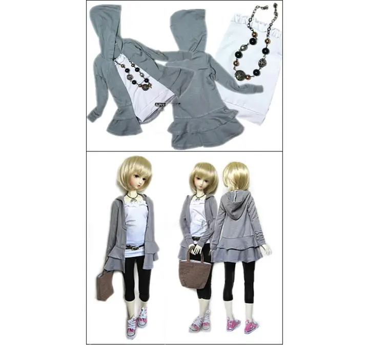 BJD ドールウェア フード付きワンピース セットアップ 女の子ドール用