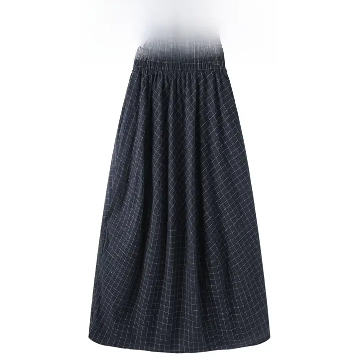 女性用ハイウエストチェック柄シフォンスカート【夏用・Aライン・体型カバー】（セットアップ対応）